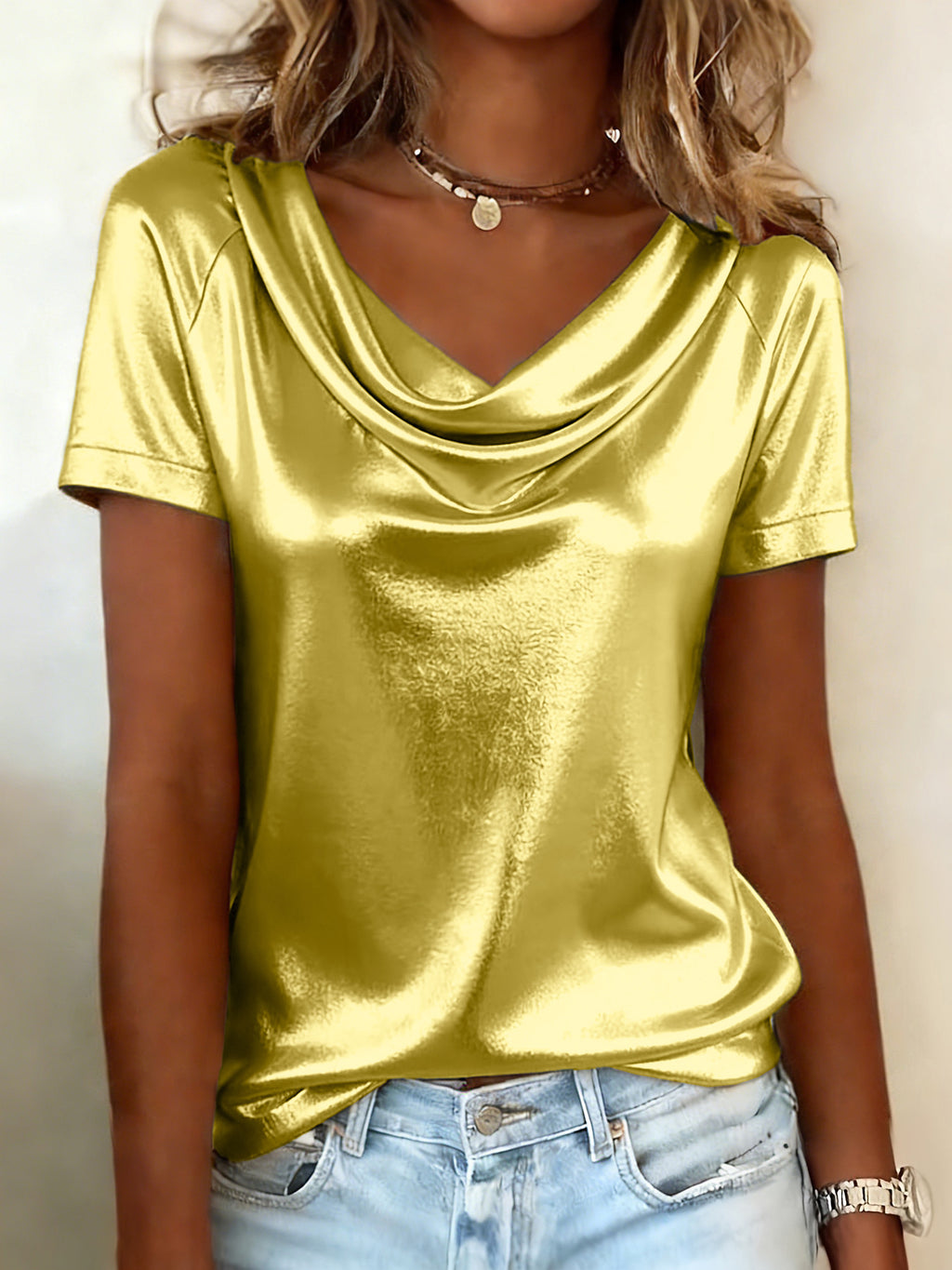 European And American Amazon Independent Site Summer Solid Color Swing Collar Manche courte
