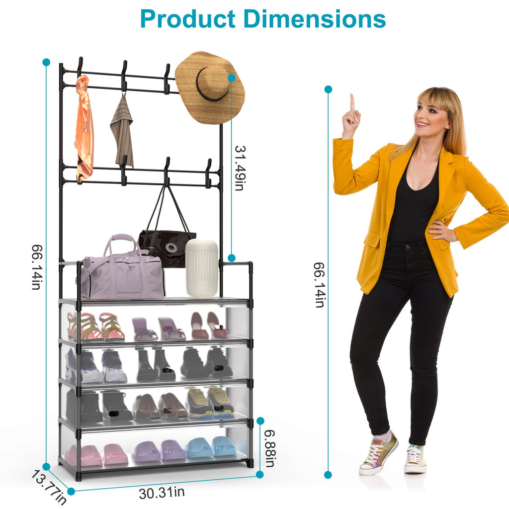 1Pc 5plus résistant à la poussière Hall d'entrée Tree Rack Rack de chaussures avec 8 crochets amovibles Freestan