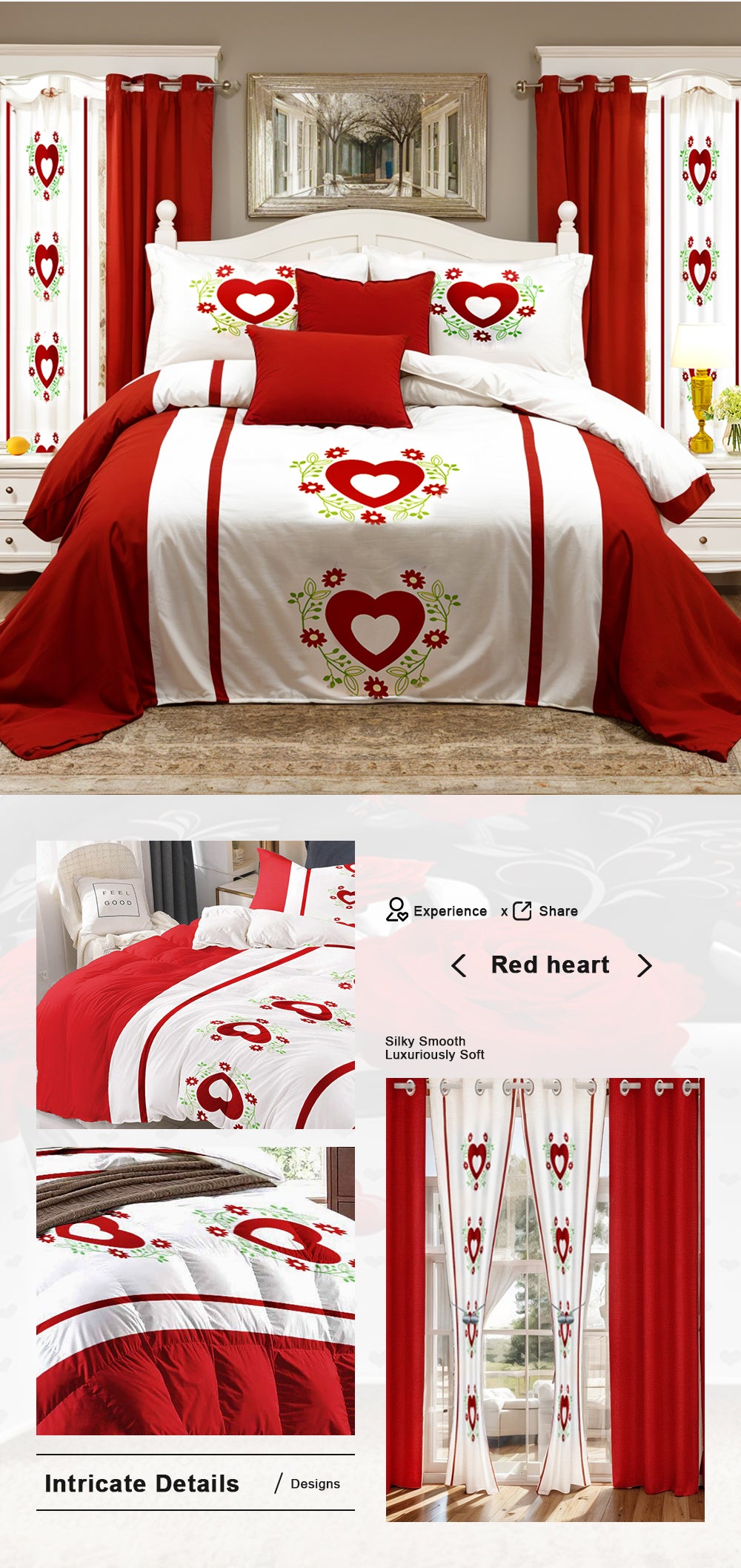 Couverture de lit et rideau brodés rouge 9 pièces pour jumeaux