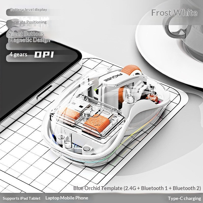Bluetooth transparent sans fil à trois modes Silencieux Souris rétroéclairée multicolore