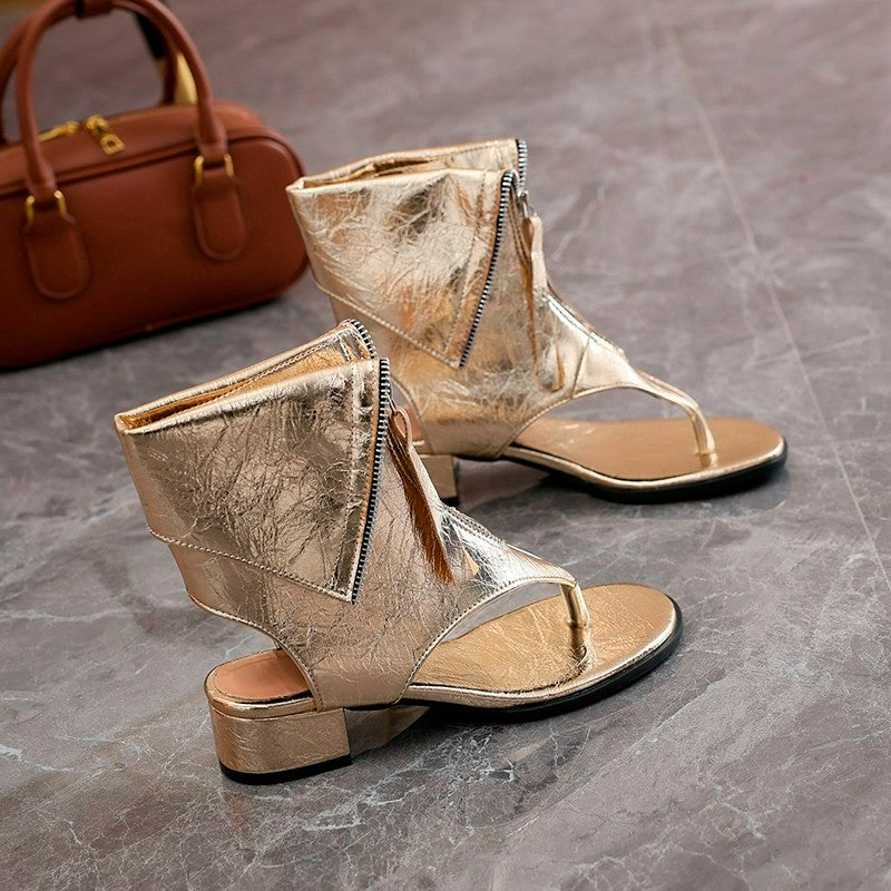 Femmes Edgy Y2K Punk Cracked en cuir métallique Sandales de bottes correspondant Casual Daily