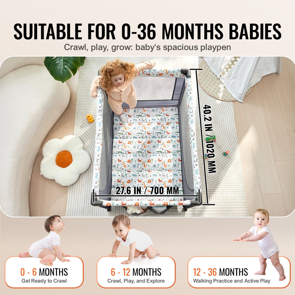 VEVOR Baby Playpen Portable Portable Baby Toddler Fence Play Yard & Wheels