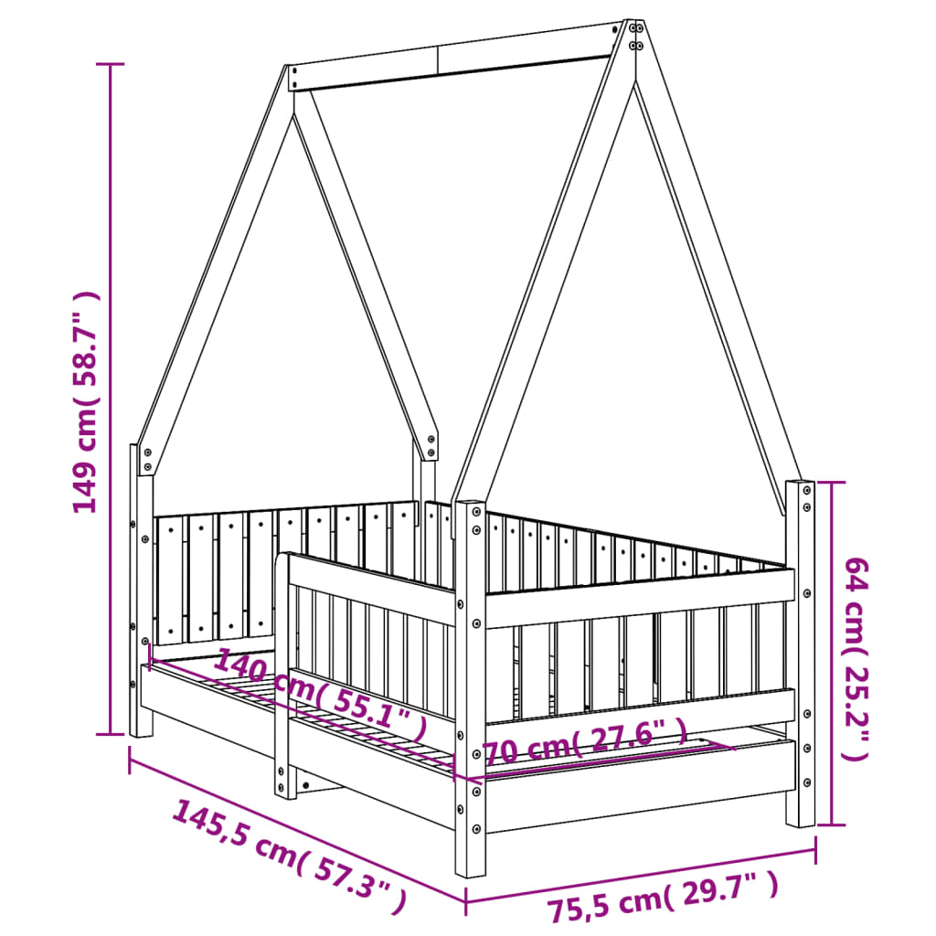 Lit pour enfants Bois de pin massif Lit pour enfants Bois de pin massif