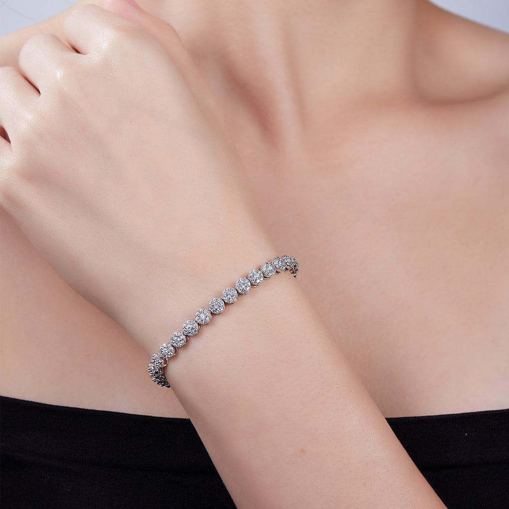 S925 Argent Sterling 2mm&1,2mm Bracelet de tennis en grappe de Moissanite 18cm 297pcs D Couleur VVS1