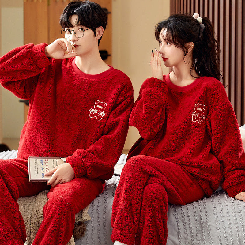 Pyjamas de velours de ménage de couple de polaire de corail