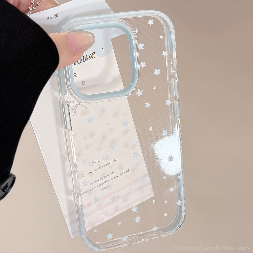 Ins Style Blue Stars Cas de téléphone résistant à la goutte transparent