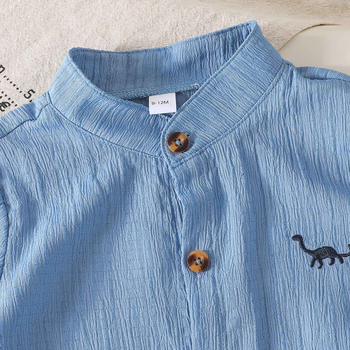 Polyester Baby Boys' Printemps été Couleur unie Dinosaure brodé Chemise à manches courtes Sol