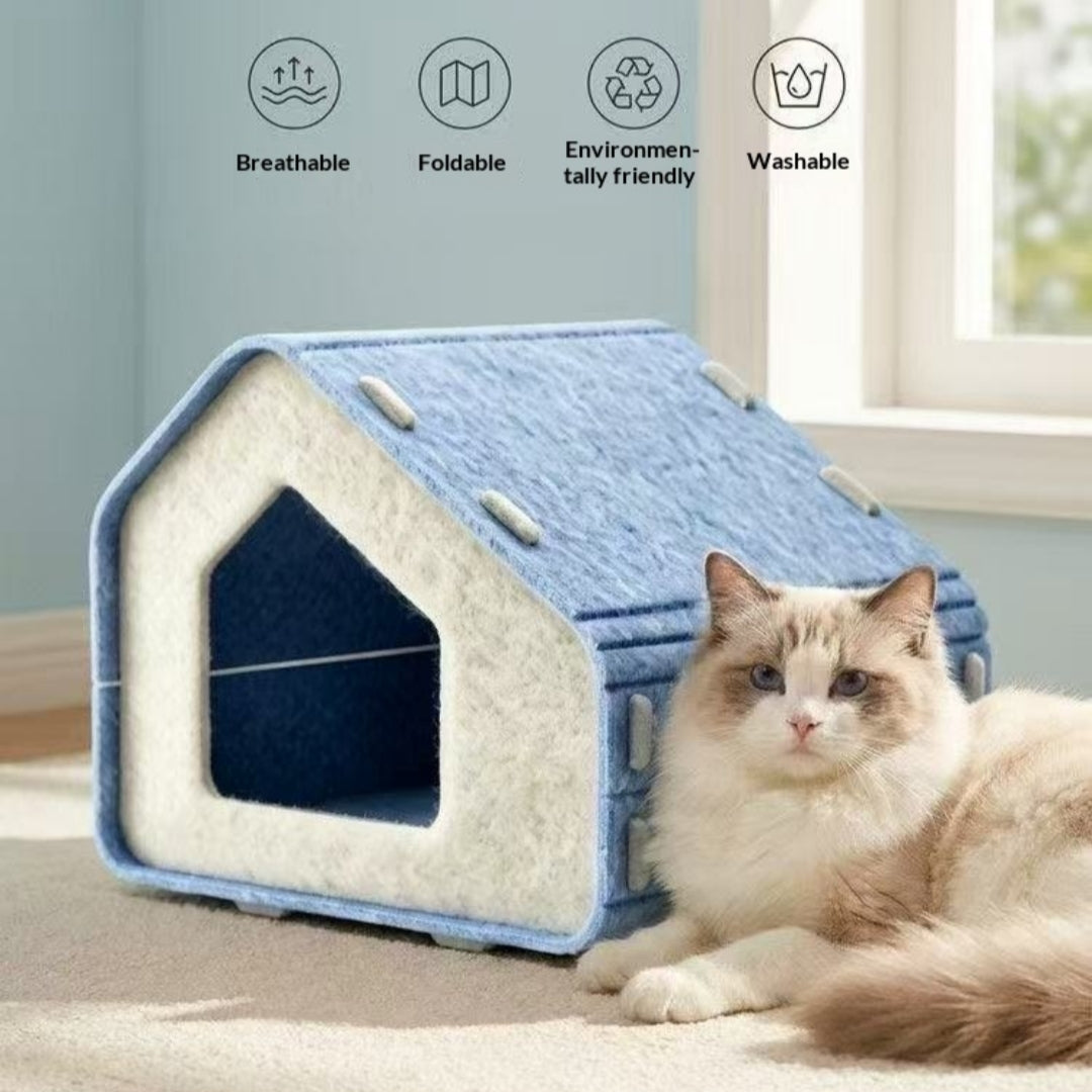 Lit de chat à feutre épais d'une pièce avec poste de scratching