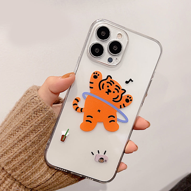 Couple mignon Tiger cas de téléphone transparent