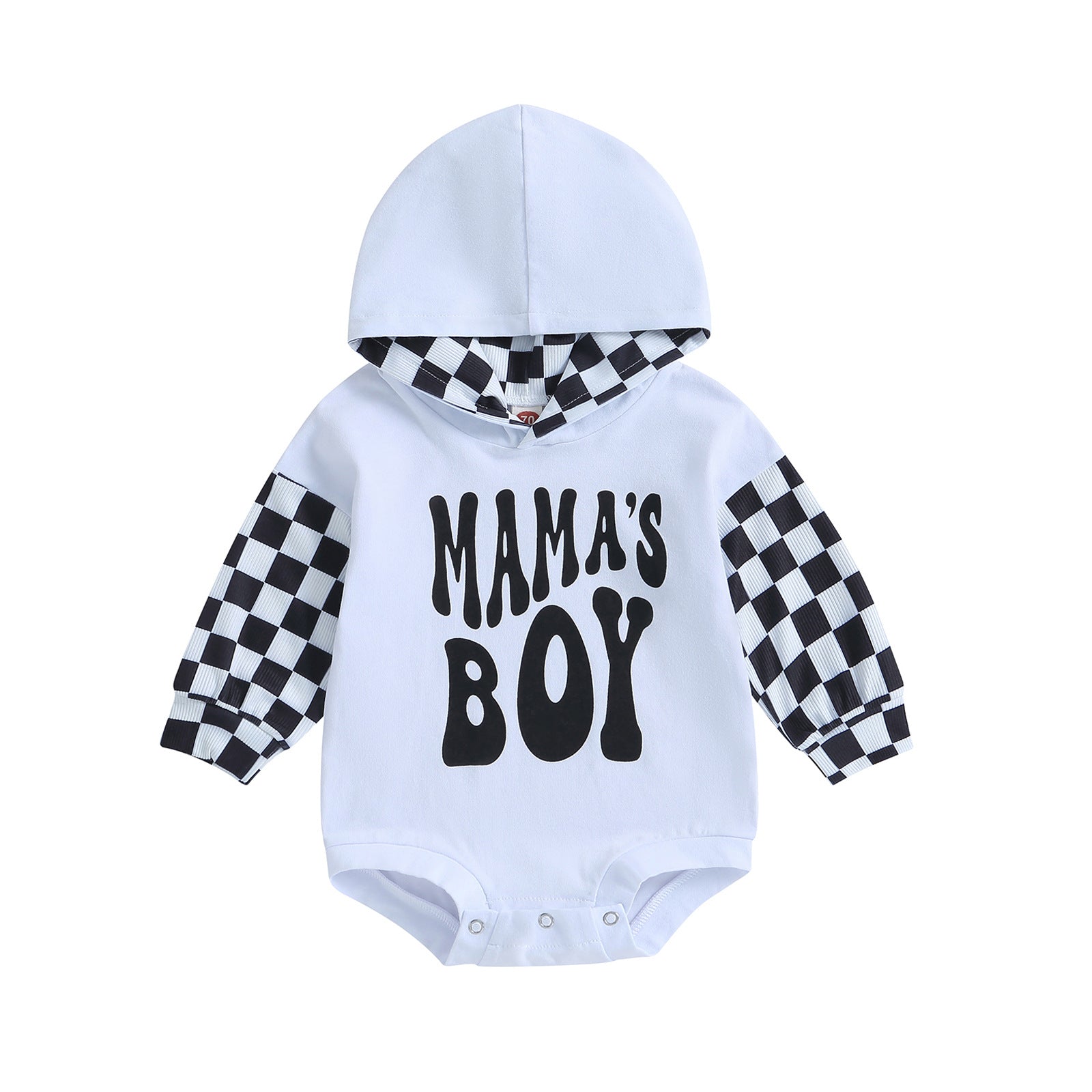 Letter-printed Plaid Patchwork Romper à manches longues