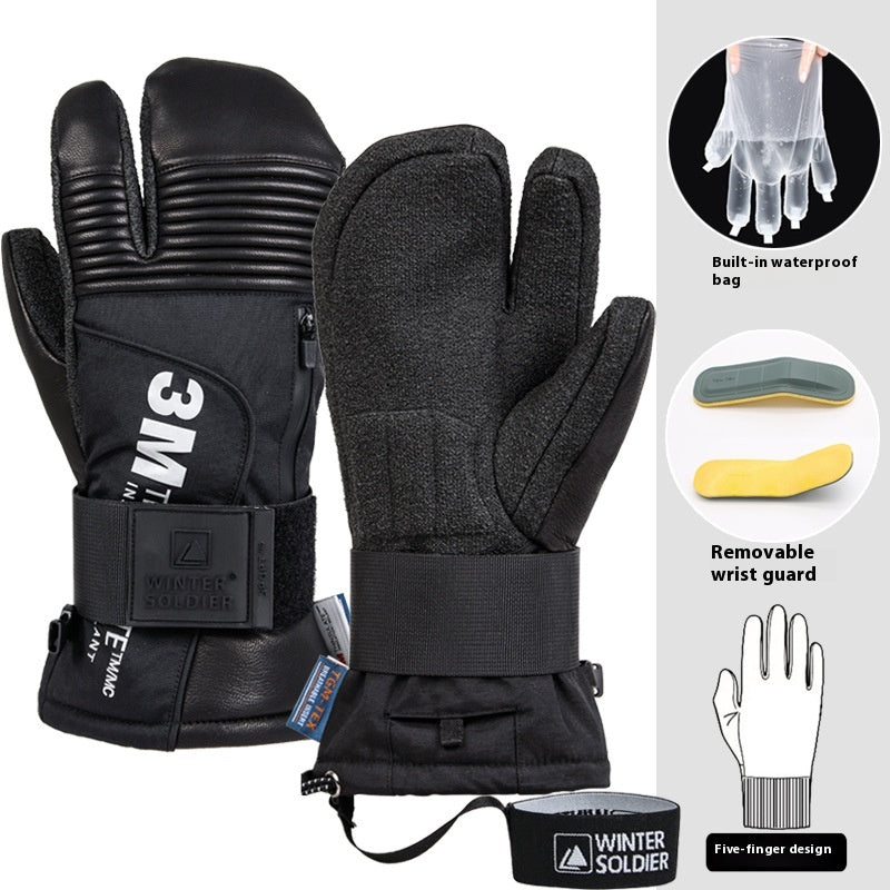 Veneer Silky Kevlar Gants de ski Trois doigts imperméables et résistants Ski Mitten