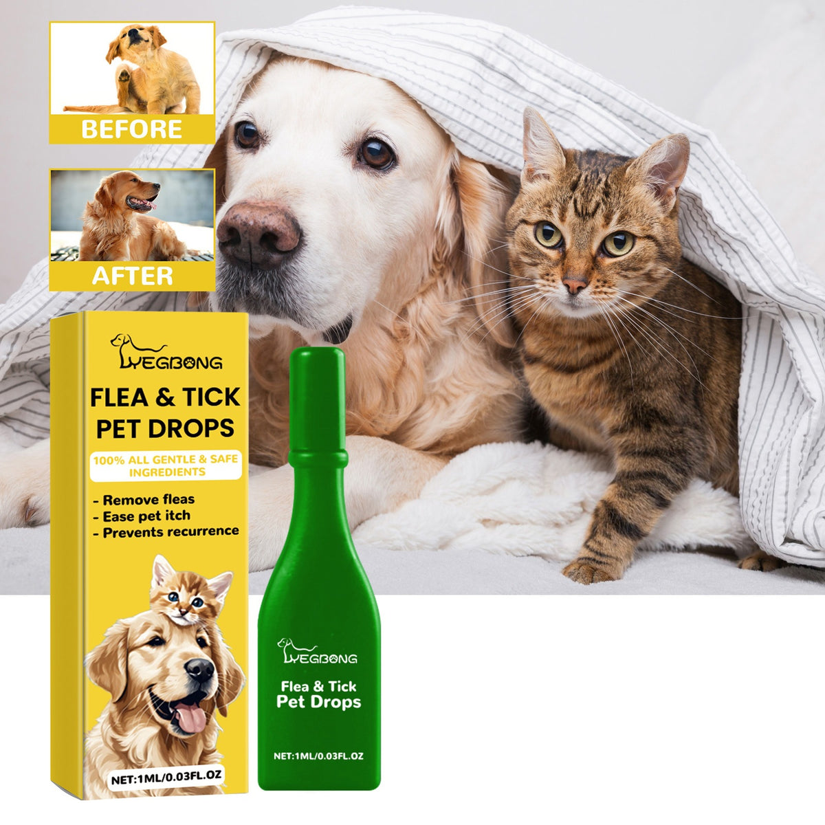 Yegbong Pet soin de la peau gouttes doux agent nettoyant pour les chats et les chiens