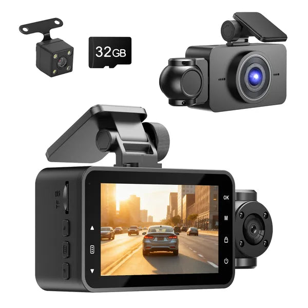 WiFi FHD 1080P 3 canaux voiture Dash Cam arrière à l'intérieur avec détection de mouvement de carte MMC 32G