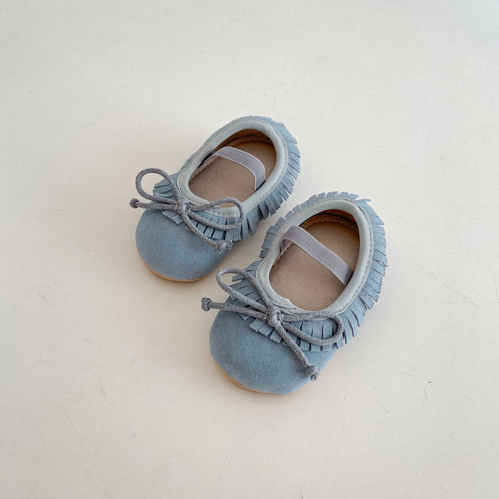 Printemps véritable en cuir bébé filles chaussures Big Bow couvert frange antidérapant résistant à l'usure doux