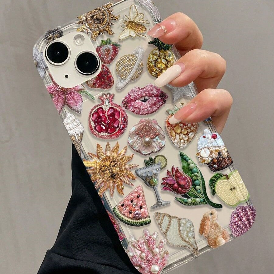 Transparent Phone Case with Pink Grenade and Shell Designs