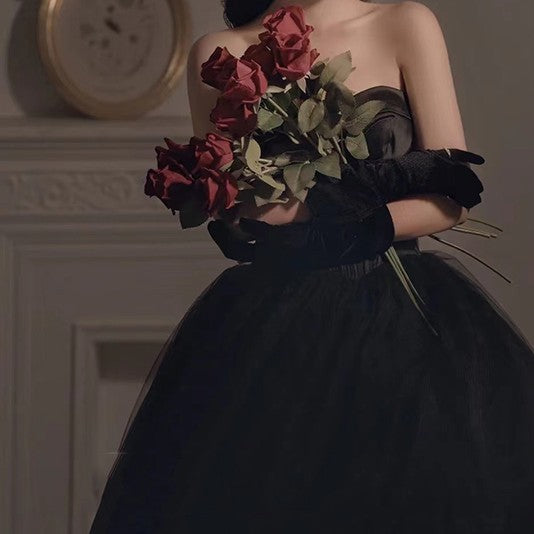 Robe de soirée noire peut porter anniversaire hôte léger de luxe Niche Wipe poitrine longue