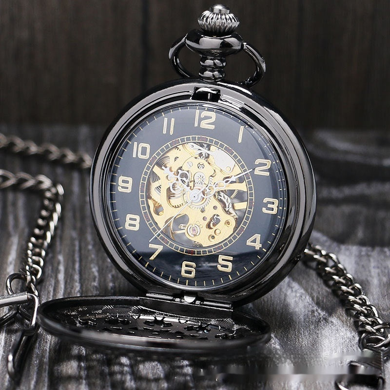Montre mécanique de poche Retro Grande couleur de pistolet Spider Web Flip
