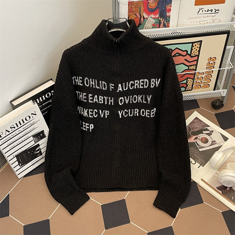 Chandail à col haut pour hommes Style de la haute rue Épaisseur Cardigan à mailles longues