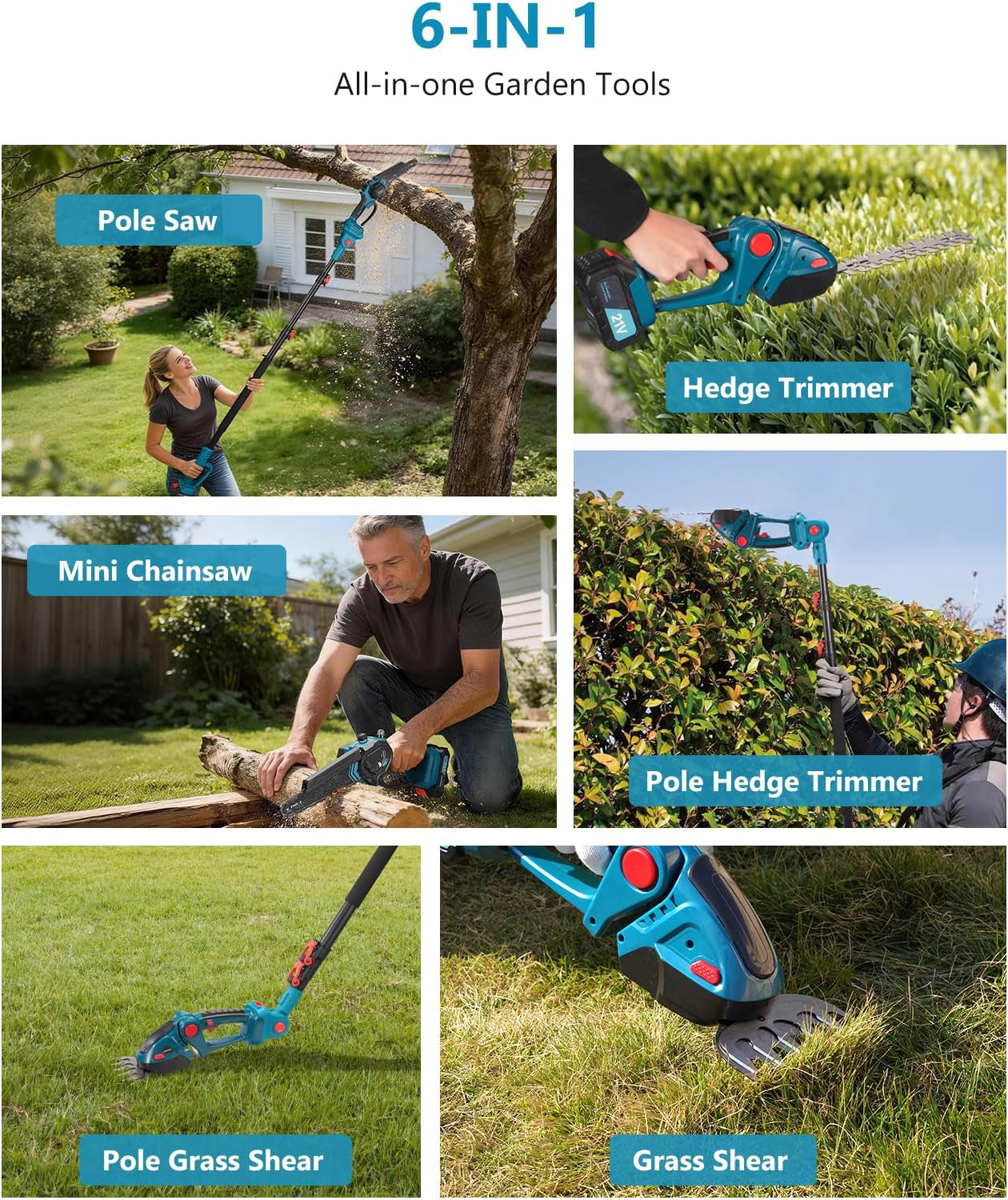 Échelle de taille de batterie Hedge Trimmer électrique 6 pouces Mini Chainsaw 3 En 1 Hedge Trimmer télescopique