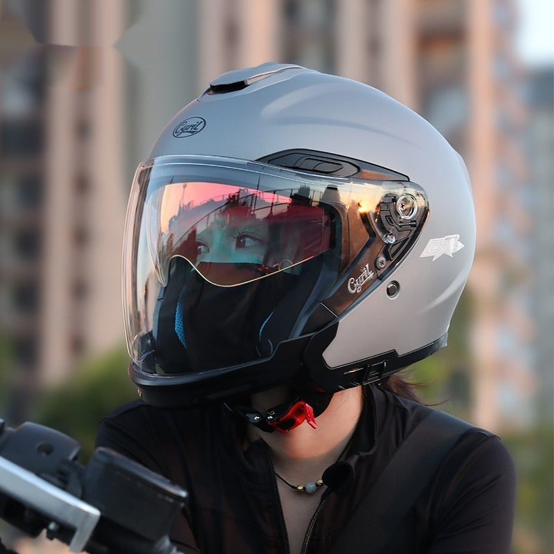 Moto homme d'été demi-quart casque homme de trois-quarts double visor pour hommes toute la saison