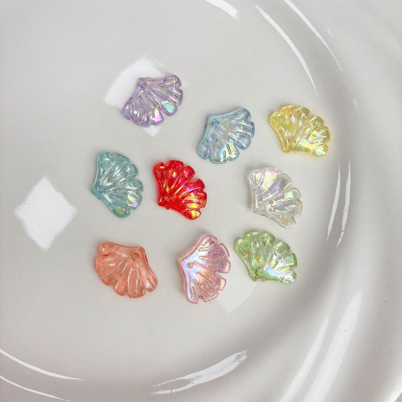 Translucent AB Iridescent Scallop Leaf Charms