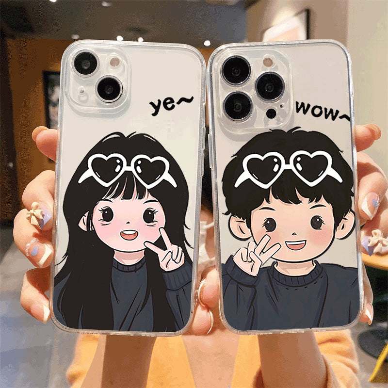 Cas de téléphone transparent de couple mignon