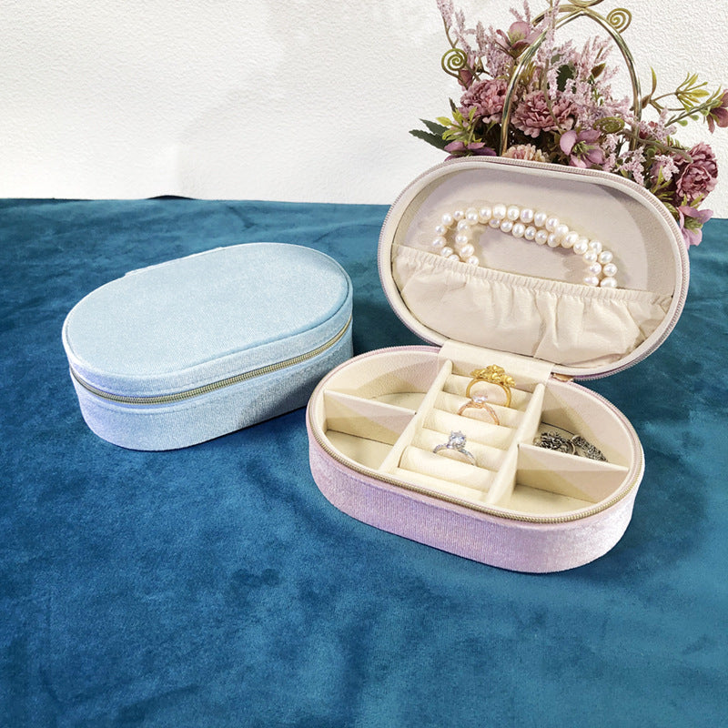 Boîte de rangement pour bijoux ovales bleu glacé Grande capacité Portable