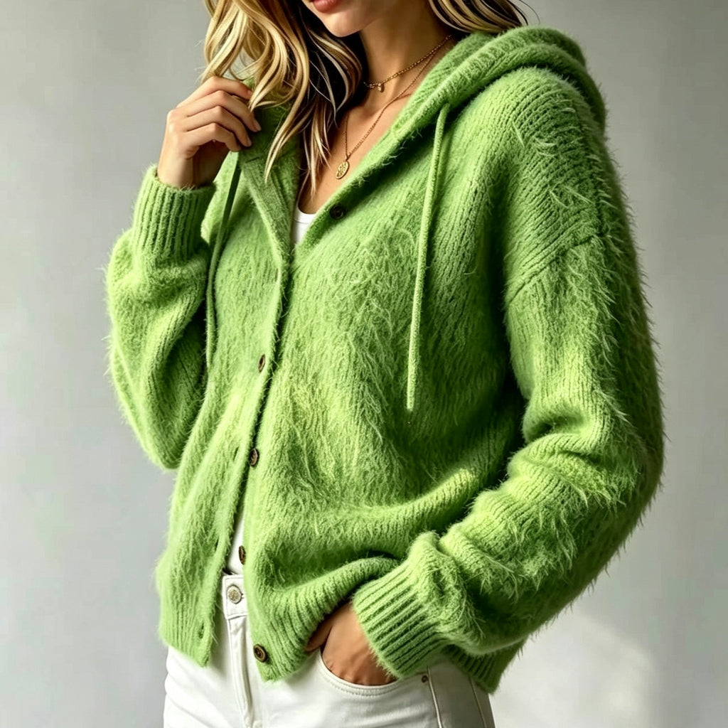 Transfrontaliers Amazon Autumn Hiver Fluffy Mink-like Faux Fur Hooted Open Cardigan Women's C