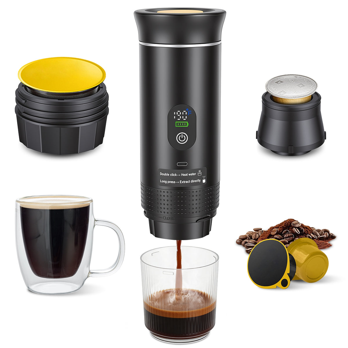 3 In 1 Portable Espresso Machine Cordless Mother's Day Self-Heating Coffee Maker with 7500mA