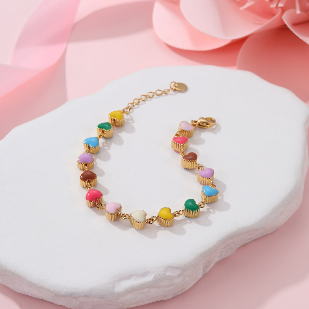 Collier d'huile coloré Love Bracelet en acier titane en forme de cœur