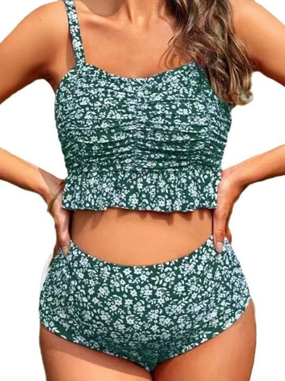 Deux-pièces Floral Leopard-print Maillot de bain Rufflé