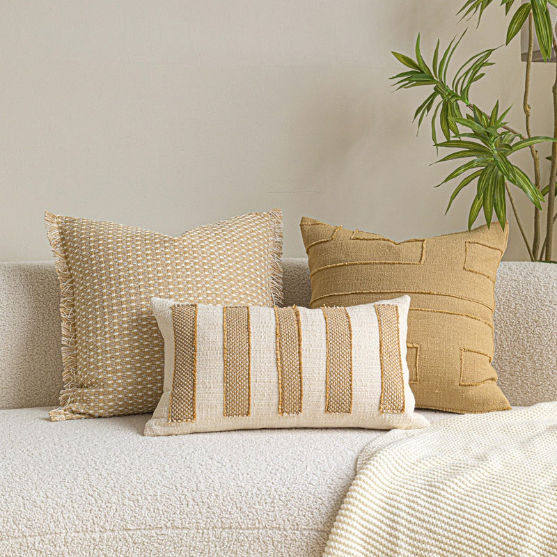 Linge de coton de style naturel Coussin de la taille légère et luxueuse en beige et jaune
