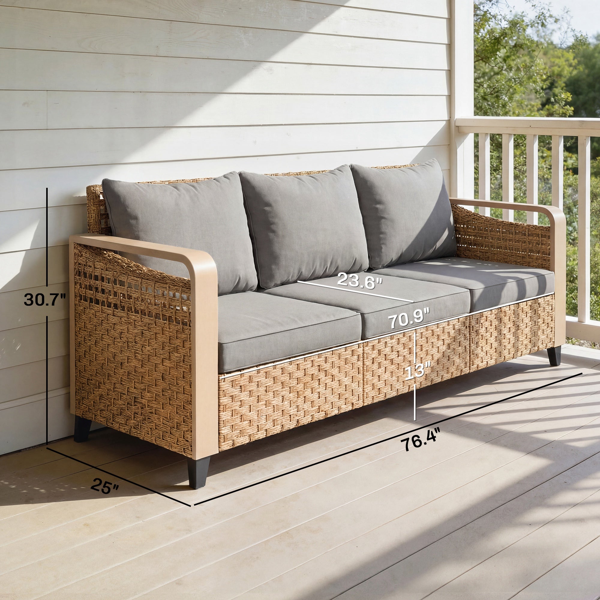 Canapé extérieur 3 places avec coussins pour jardin de jardin de porche Gra