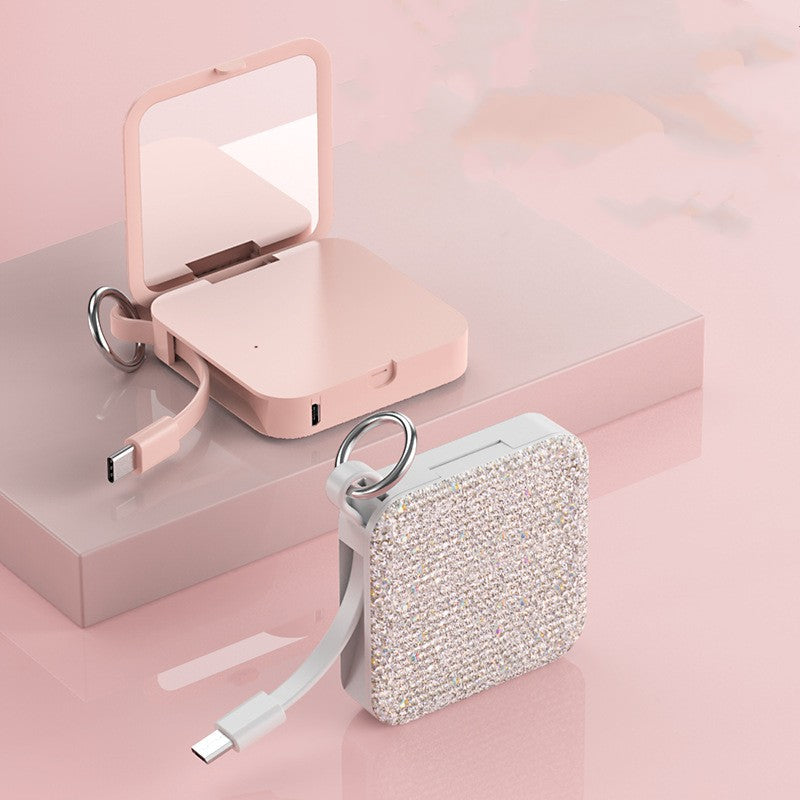 Mini porte-clés livré avec fil miroir de beauté incrusté de diamant Mobile Banque de recharge