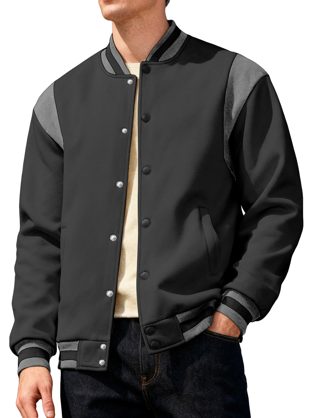 Veste de baseball pour hommes de couleur contrastante de printemps
