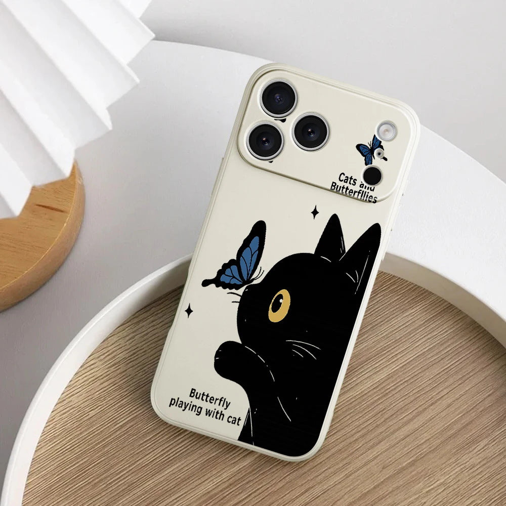 Étui de téléphone tout inclus en silicone papillon et chat