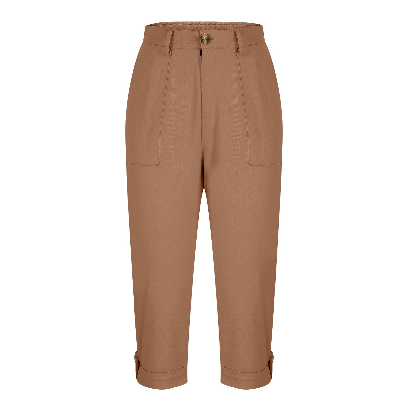 Vêtements de travail en couleur solide pour femmes Pantalons taille bouton Pantalons oreille Design Pantalons de jambes courbés pour femmes