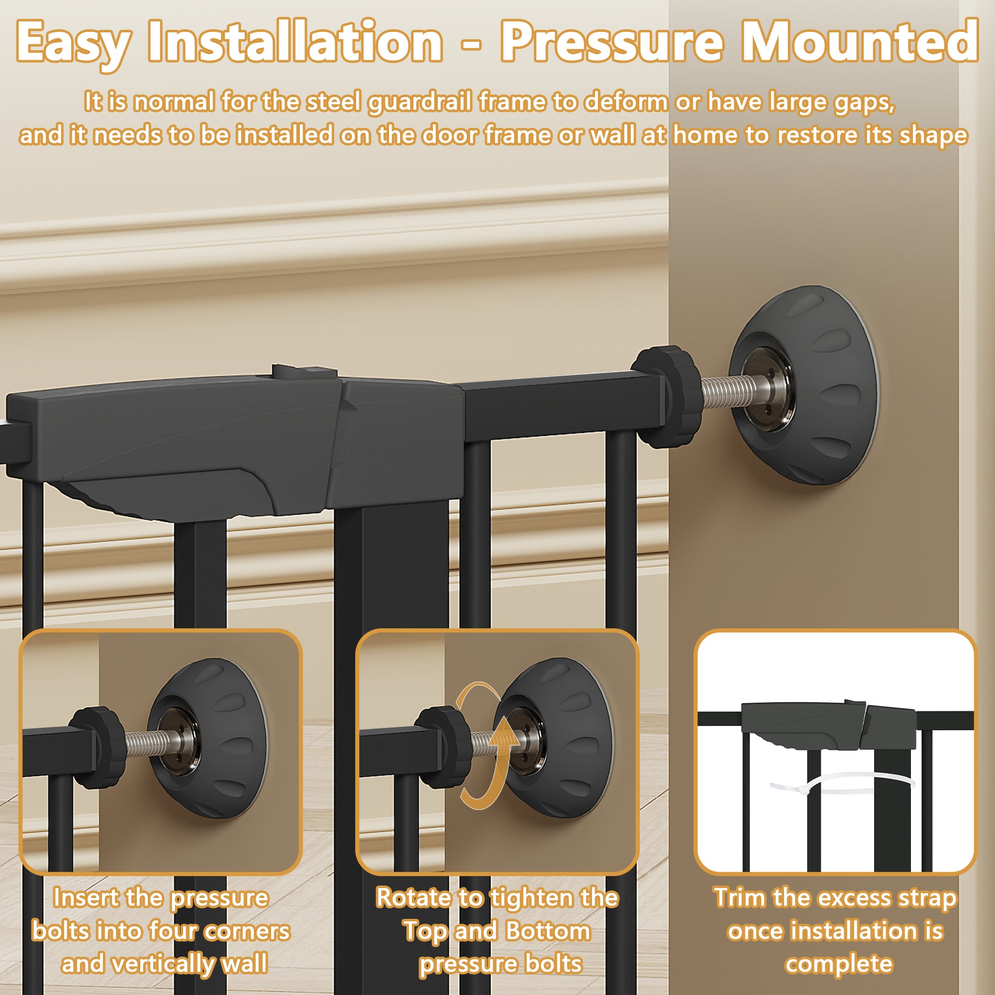 29,5-45,3" Wide Baby Gate avec protecteur mural pour escaliers