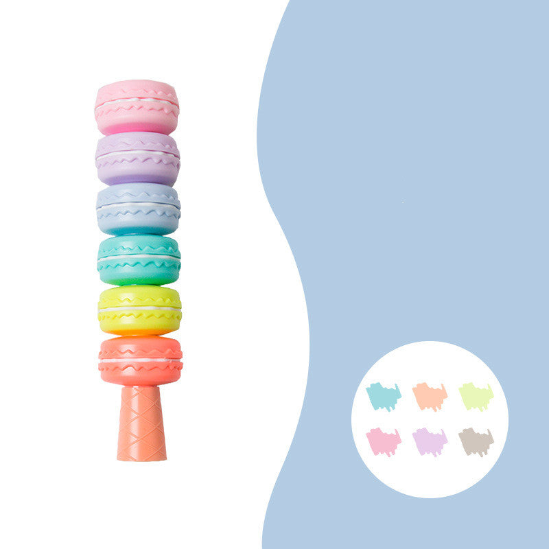 6pcs Nouveauté Cookie Highlighter stylo ensemble Macaron Cake Marqueur de couleur fluorescente Liner