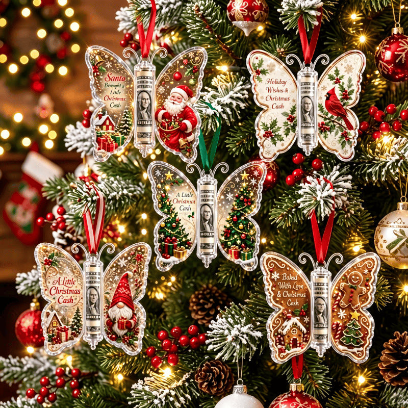Ornement cadeau en espèces de Noël papillon