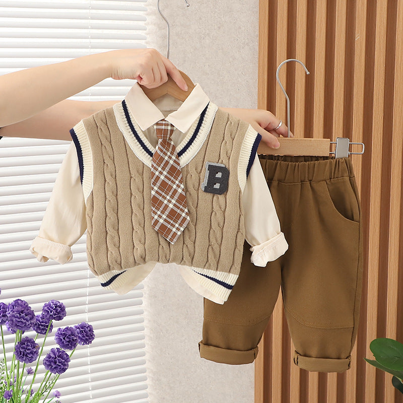 Garçons Vêtements d'automne costume Tie B- Chandail en forme Ensemble de trois pièces