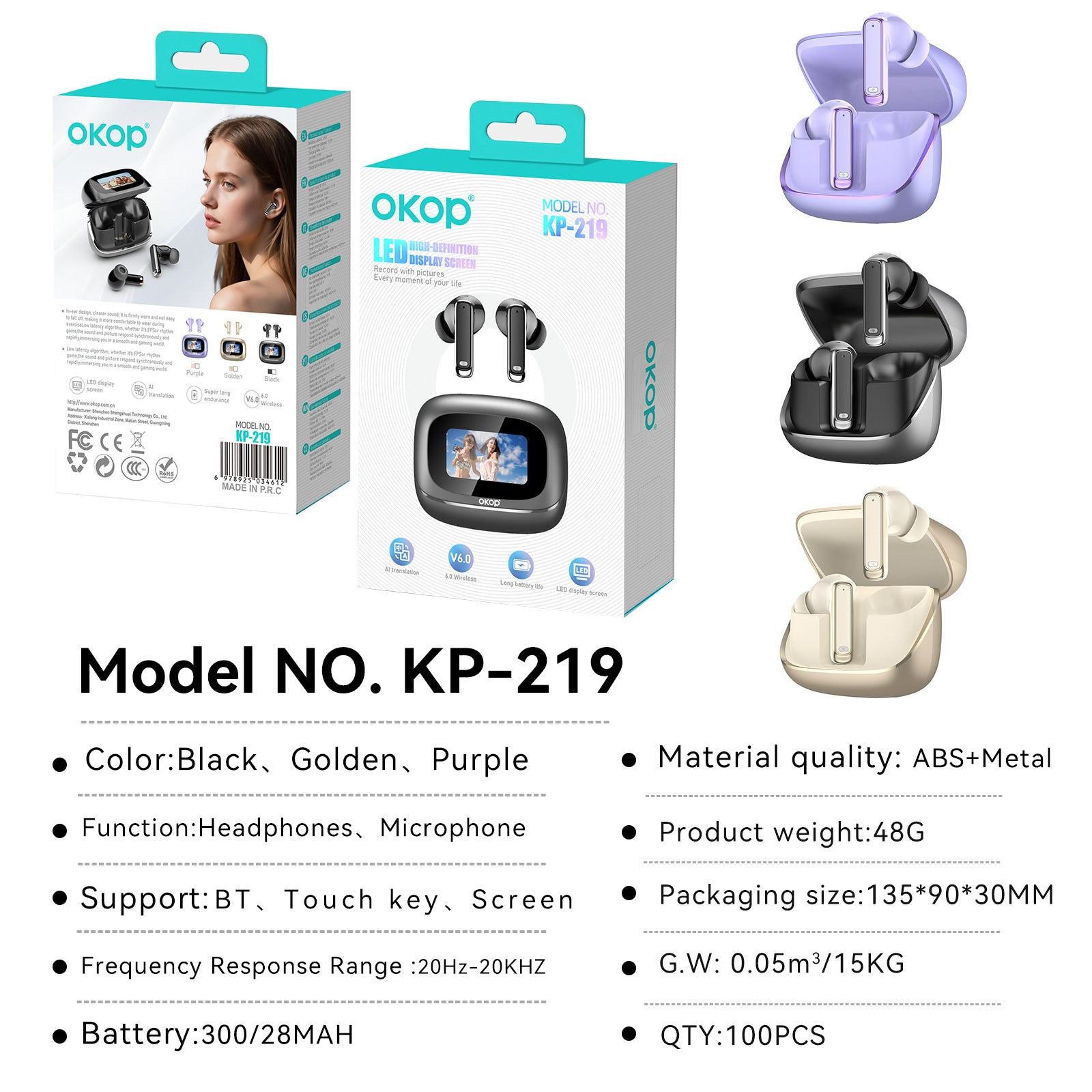 KP-219 Meilleures ventes Bluetooth sans fil Ecouteurs Intelligent AI Traduction simultanée ENC Bruit
