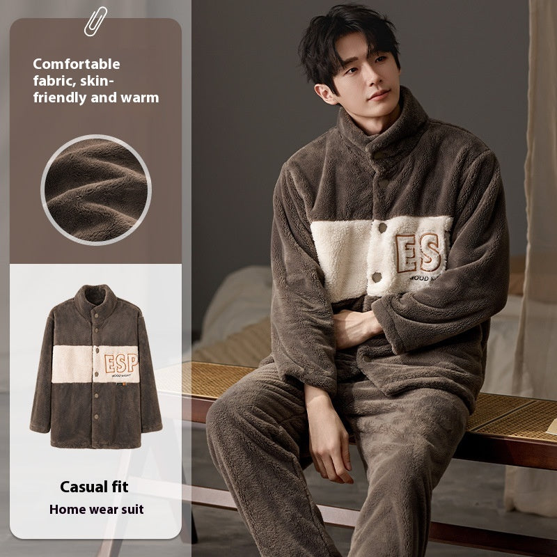 Pyjama homme plus taille longue manches vêtements de salon chauds