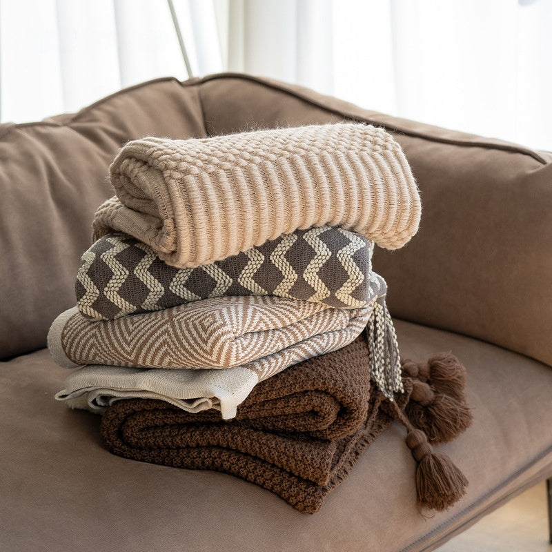 Couverture Kaki Knitted Blanket Air conditionné Couverture Casual Salle de modèle Couverture Canapé