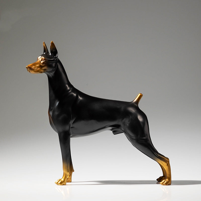 Ornement de chien en laiton Doberman debout d'ère d'or cuivre