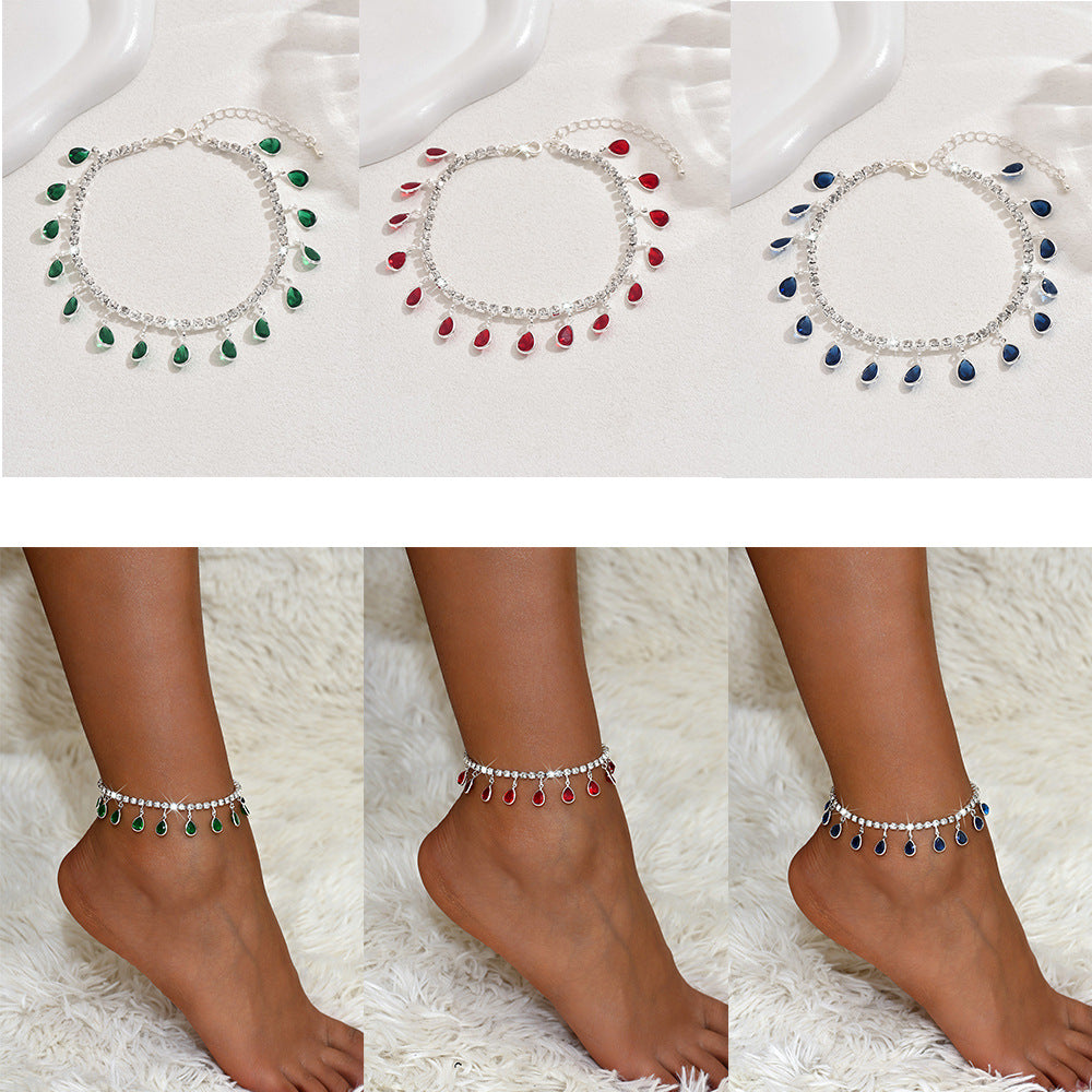 Léger Luxury et haut de gamme Zircon Water Drop Tassel Anklet