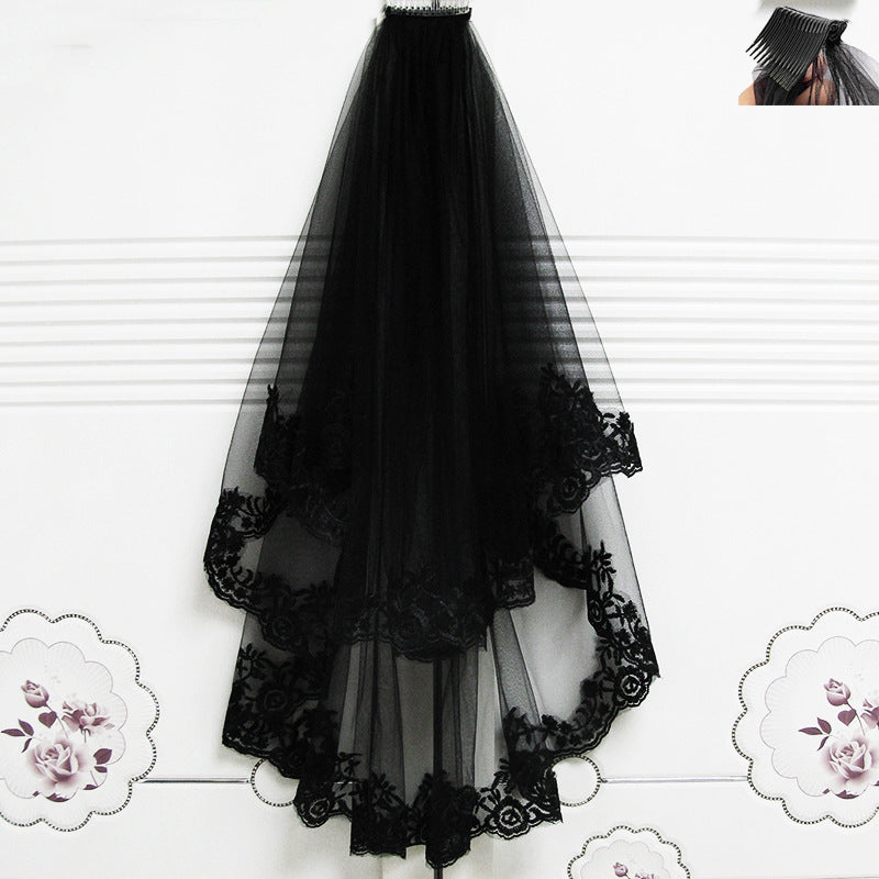 Veil noir courte dentelle coiffure amour spirituel vêtements de mariage party veil photo veil