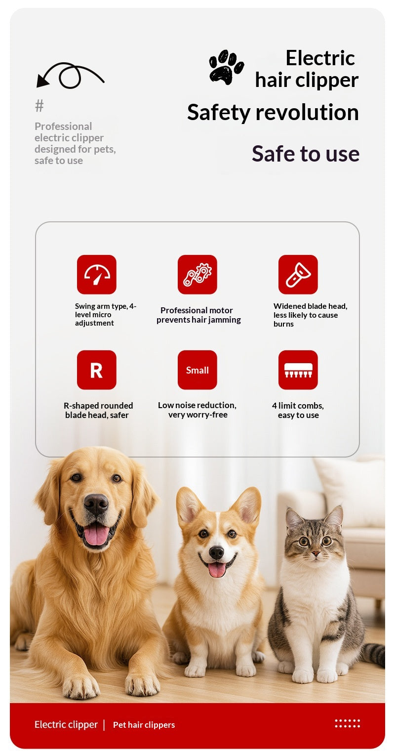 Clipper professionnel haute puissance à faible bruit pour animaux avec affichage de batterie
