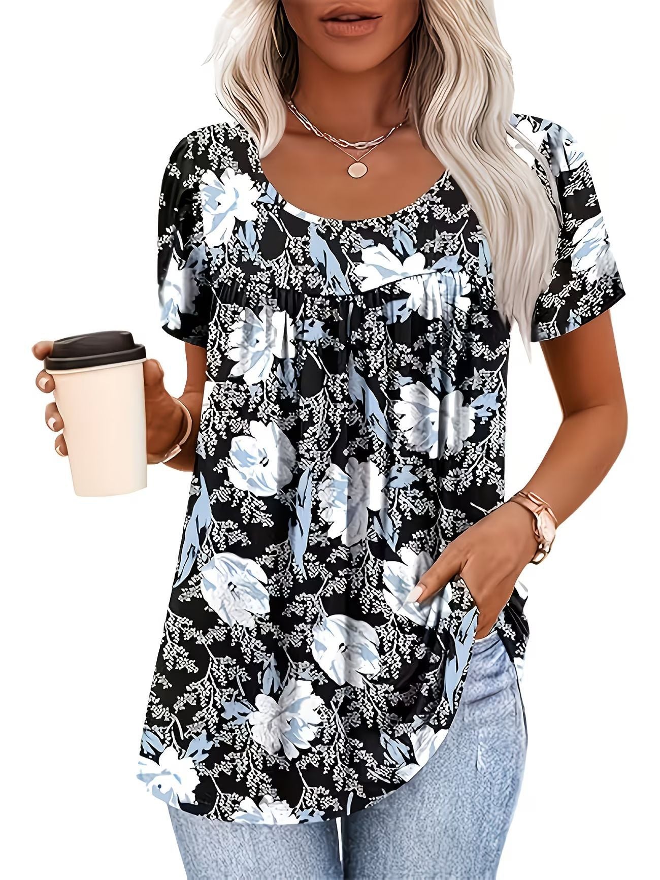Élégante Blouse Florale à manches courtes pour femmes