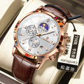 Montre homme avec phase lune et chronographe multifonction